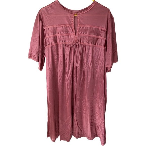 Vtg Mauve Pink Dixie Belle Granny Nightgown Short Peek A Boo Top 2XL 46-48 - Picture 1 of 6